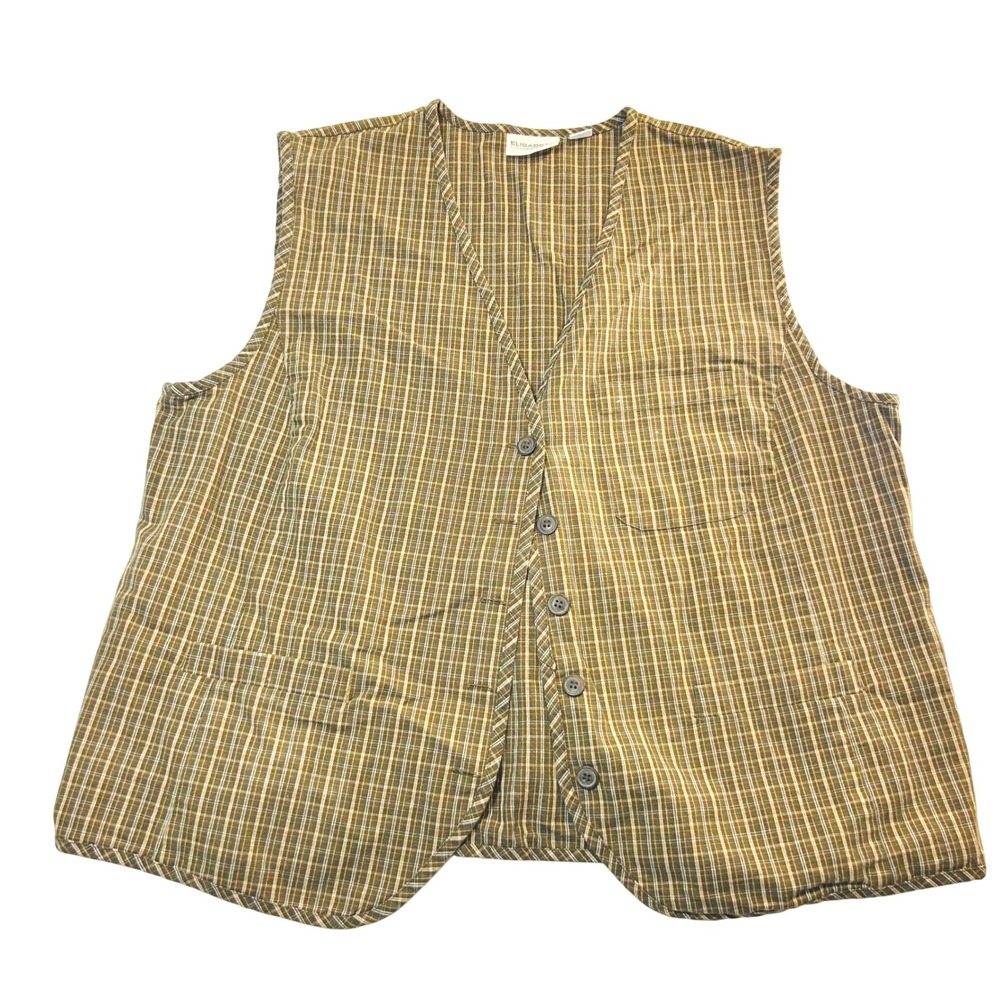 Vintage Elisabeth Liz Claiborne Women Plaid Button Front Vest Cotton Sz XXL - Picture 1 of 7